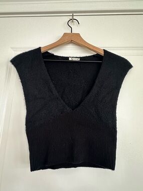 Free People Black V-Neck Sleeveless Knit Tank Top